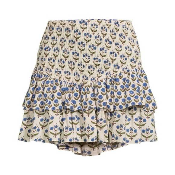 NWOT Misa Azzedina Smocked Floral Mini Skirt Blue & White Floral Pattern SIZE L - Picture 3 of 6